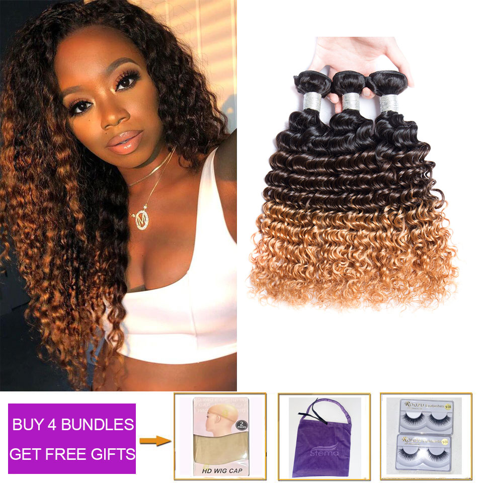T1B/4/30 Ombre Color Hair Deep Wave Virgin Hair Bundles